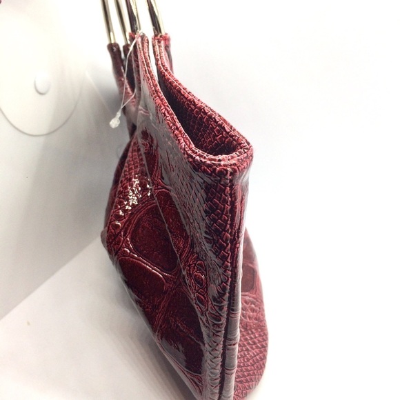 3/$30 RED FAUX LEATHER CROCODILE PLEATHER TOP HANDLE O RING BAG RETRO PURSE - Picture 8 of 10